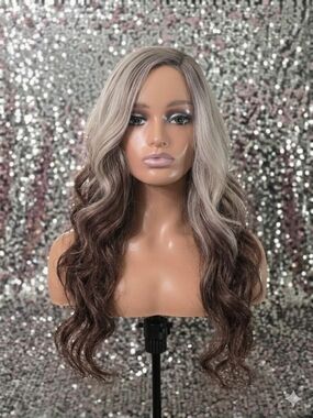Ash Blonde/Brown Ombre Long Curly Lace Front Wig